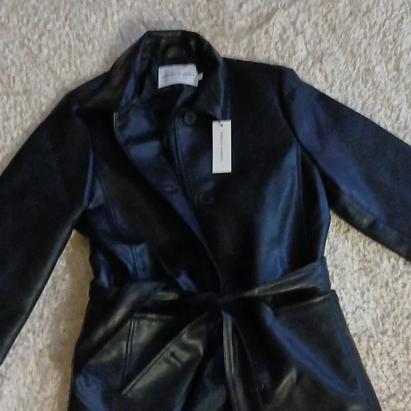 Rebecca Minkoff Sb Vegan Leather Coat W/belt - Picture 6 of 9